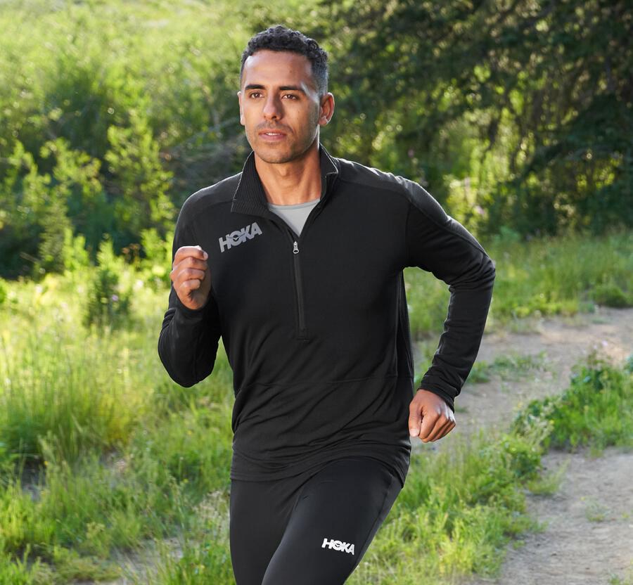 Tops Mens - Hoka One One 1/2 Zip Midlayer - Black - KEJCUYB-95